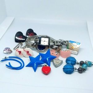 Jewelry Lot Watches Earrings Pendants Pins